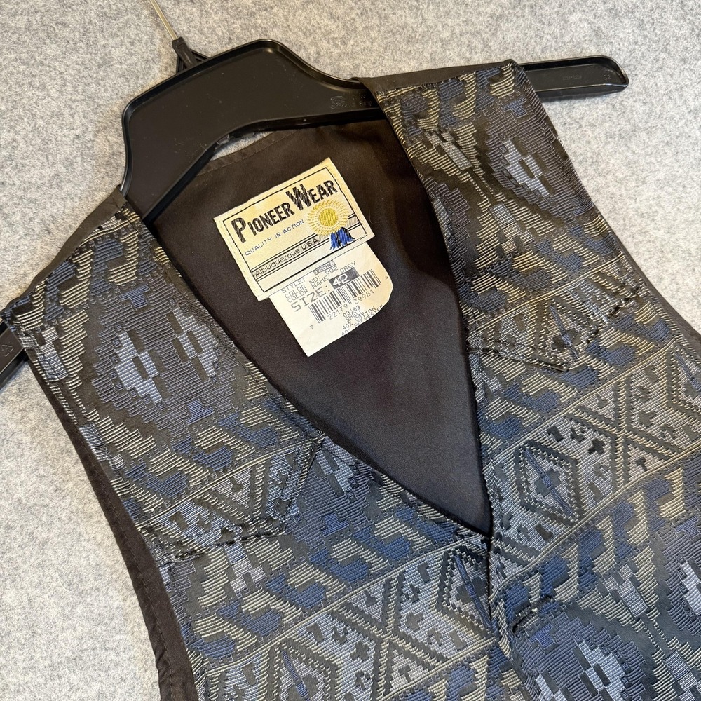Pioneer Wear Suit Vest Mens 42 Gray Geometric Western Made USA Cotton Blend